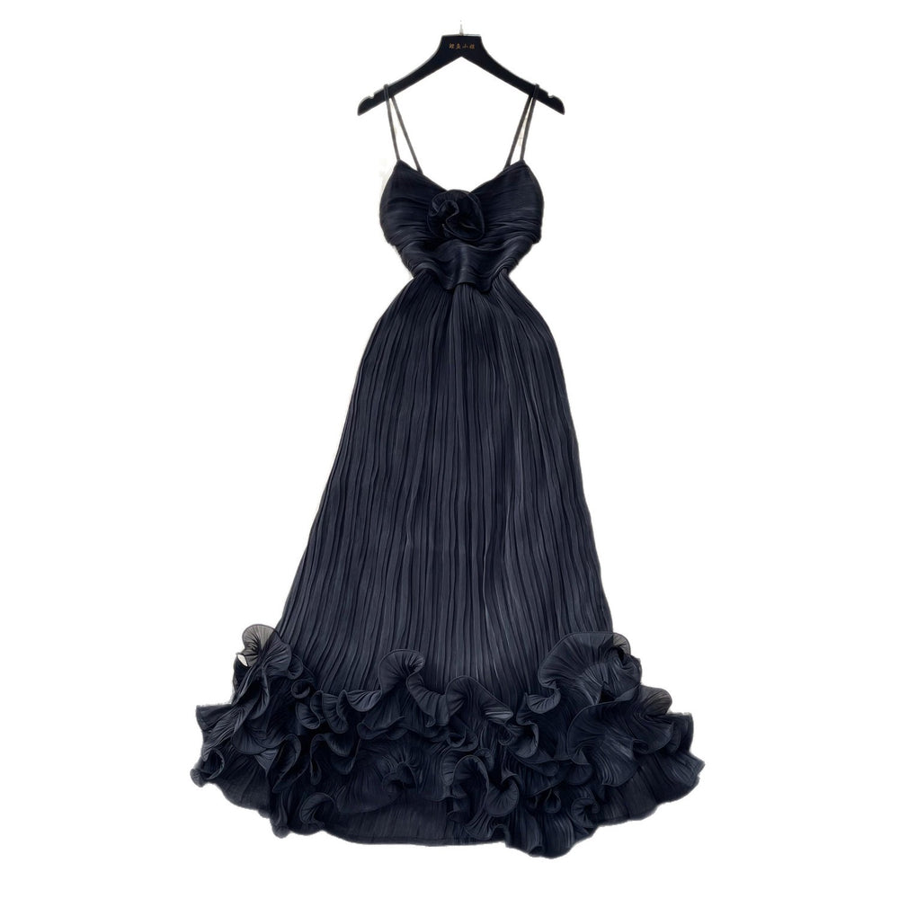 French style sweet camisole dress - women's summer korean high-waisted ruffle trim a-line dress - vacation ready