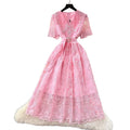 Frenchclassyheavy industry lace doll collar short sleeve waist embroiderdress women's summer slimming lookelegantlong skirt