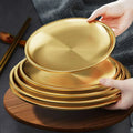 Food grade stainless steel barbecue plate for homegold plate round thickened double layer buffet plate dish bone dish tray