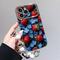 Suitable for iphone 16 retro strawberry forget-me-not mobile phone case oil painting style niche design apple 17 anti-fall soft case