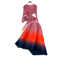 European and american style high-end long-sleeved top with 3d floral ribbon detail + gradient elastic waist midi skirt set for women - winter collection