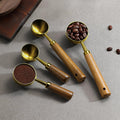 Custom 430 stainless steel round-head measuring spoons for baking, with beech wood handles – wholesale for home use and bubble tea shops