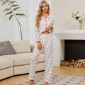 European and american cross-border   summer new long-sleeved pants heart cardigan loungewear set pajamas for women