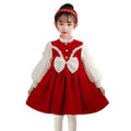 Hot-selling girls' dresses in stock: festive red new year outfit with plush lining - stylish and trendy winter wear for kids