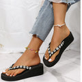 2025 summer new fashion flat flip-flops, thick-soled versatile wedge sandals, rhinestone beach slippers for outdoor wear