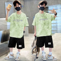 Boys' summer outfit set: new styles for mid-to-large children, lightweight short-sleeve activewear, trendy summer two-piece set for boys