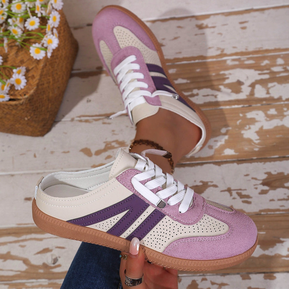 new women's color block german army trainers (gats) - flat, breathable, comfortable, casual sneakers - versatile lace-up loafers