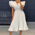 D3079 dress summer foreign trade fashion  cocktail party v-neck pleated large size cross-border dress
