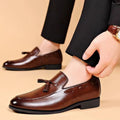 Men's black leather dress shoes - british style, summer breathable, pointed toe, versatile for young professionals and students, black work shoes