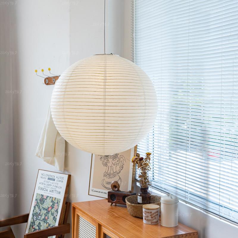 Homestay rice paper chandelier Japanese-style wabi-sabi clothing shop coffee shop lighting bedroom horizontal line round ball lamps retro