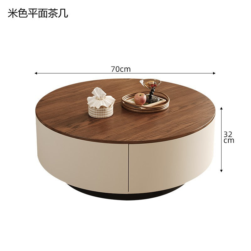 Minimalist mid-century modern round solid wood coffee table for home living room, light luxury small apartment, modern high-end creative combination