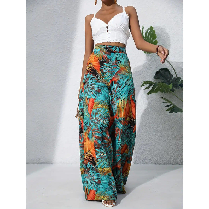 Shipped:  hot-selling european and american cross-border printed casual high-waisted wide-leg pants for independent e-commerce stores