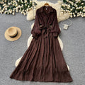Frenchretro lapel lantern sleeve sequindress women's summerk-style strap waist slimming look long skirt work clothing