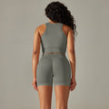 women's seamless knit solid color tank top & butt-lifting shorts yoga set - activewear for running, fitness, and yoga