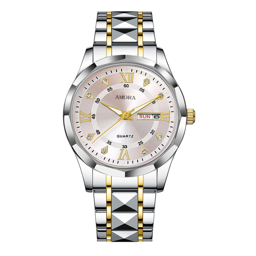 Xiangshiman cross-border men's watch waterproof luminous dual calendar watch men's fully automatic quartz watch diamond-shaped wristwatch
