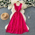 French red cut out sleeveless silmdress women's summer pure desire style high waist slimming lookelegant vacation style a-line skirt
