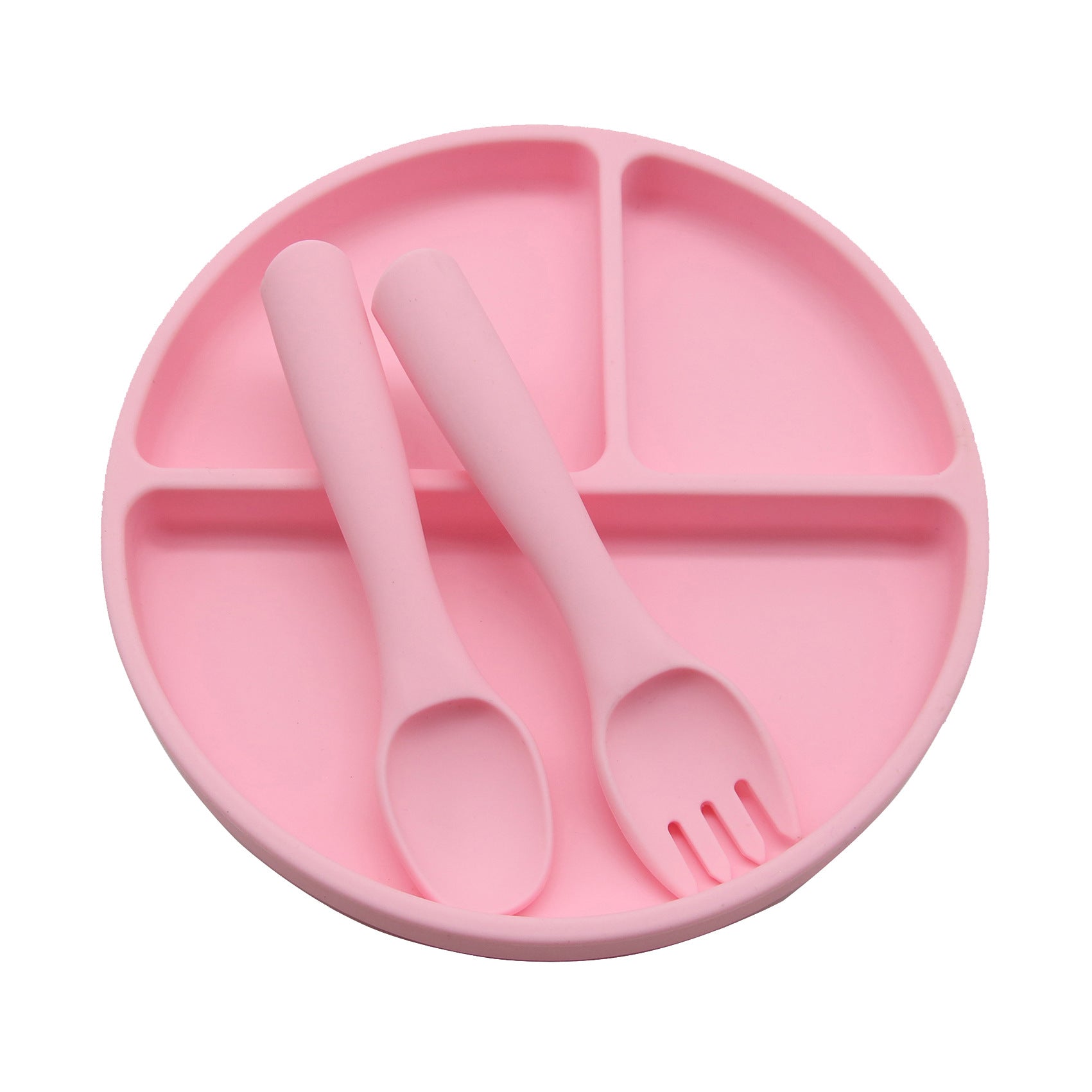 Cross-border wholesale round silicone dinner plate, baby and children's suction cup integrated tableware, learning to eat training grid plate, complementary food bowl