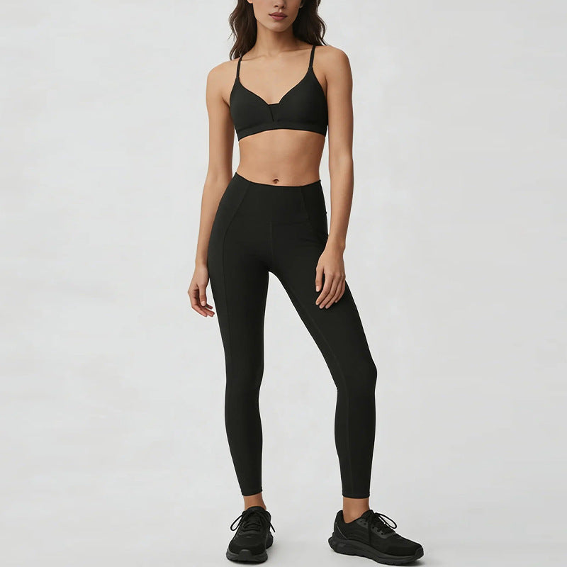 new arrival yoga clothes high waist hip lift tummy control slimming look sling beautiful back running sports intimates bra suit for women