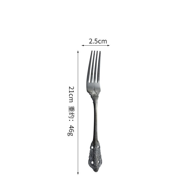 Island Qi stainless steel knife and fork spoon court retro relief steak knife and fork creative western tableware gift box four-piece set