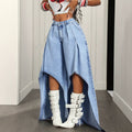 European and american style women's high-waisted, asymmetrical, wide-leg jeans - washed, spicy girl, unique design, cross-border sourcing