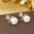 Er-37 gold white pearl earrings