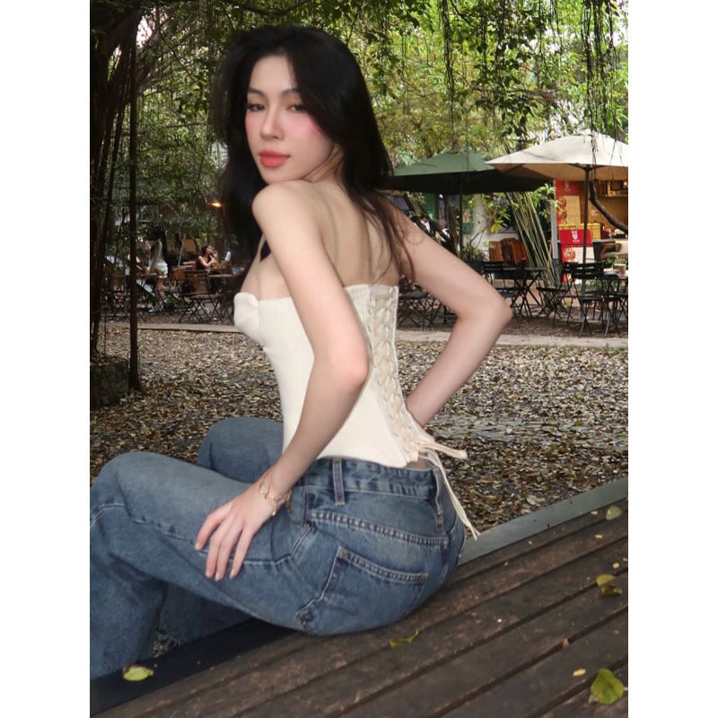 European and american style women's spring  new arrivals: sexy and spicy push-up bandeau top, solid color inner layer, backless irregular top