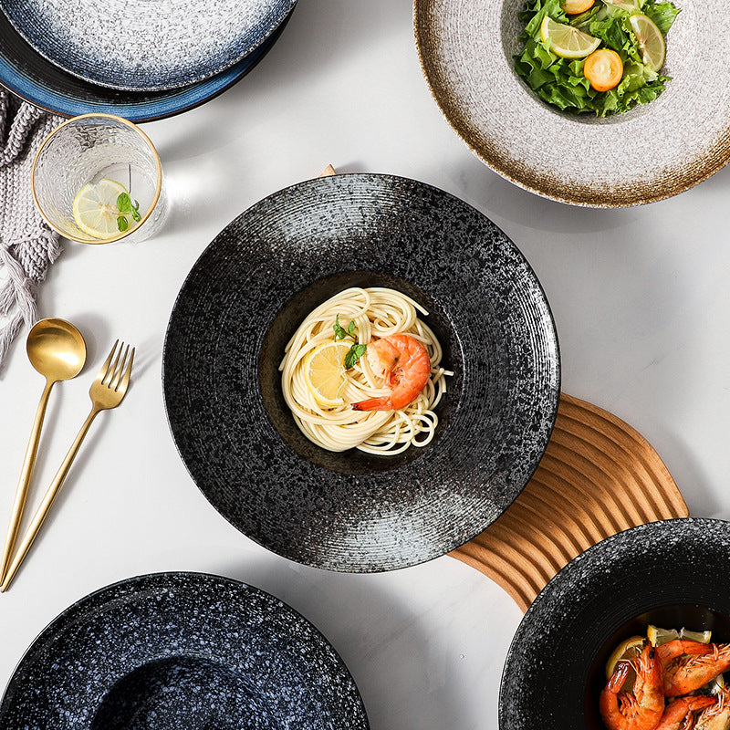 Japanese retro ceramic dinnerware creative straw hat plate - restaurant & hotel pasta plate, deep dish, dessert presentation, soup plate