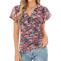 Amazon fashion ruffles sleeve formal casualshirt women's  summer new printing v necktops