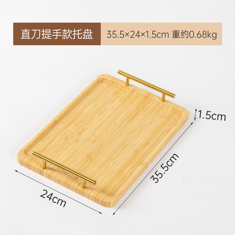 Accessible luxury retro nanzhu tea tray tray bamboo commercial rectangular tea tray pastry handle bbq serving plate