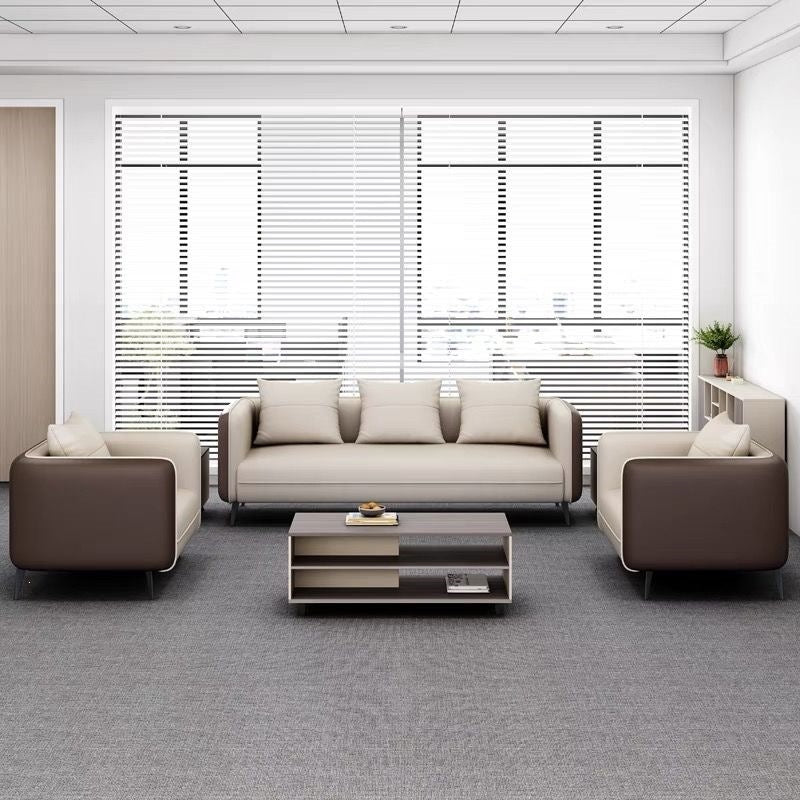 Business reception area, meeting & negotiation zone, executive office: genuine leather office sofa & coffee table set with latex cushion accessories