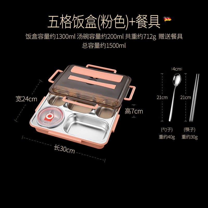 304 stainless steel grid insulation lunch box, office worker square portable lunch box, student lunch box, microwave oven bento box.