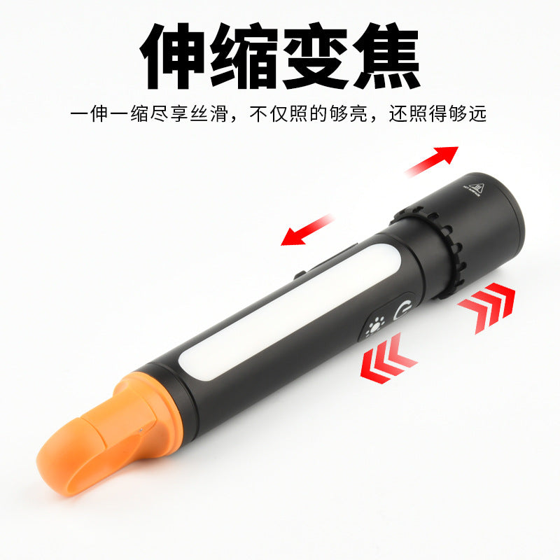Cross-border new LED white concentrating flashlight Type-C charging can output aluminum-plastic telescopic zoom remote flashlight