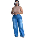 European and american style high-waisted jeans -  cross-border women's fashion trendy multi-pocket straight-leg cargo casual pants