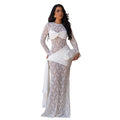 C7688 cross-border   fashion women's sexy round neck lace slim fit long sleeve dress