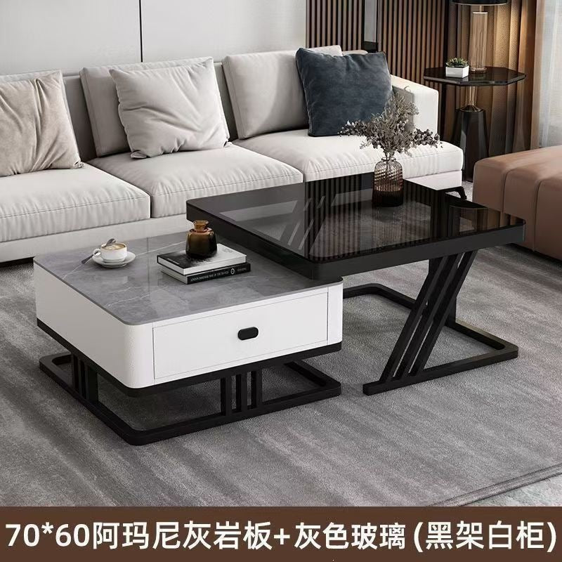 Modern minimalist extendable coffee table, luxury home rock slab coffee table, minimalist small apartment square modular coffee table