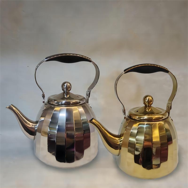 Export middle east stainless steel ling pattern kettle golden teapot hotel thickened large capacity handle water kettle tea kettle manufacturer