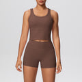 New arrival: cross-border double-sided brushed solid color breathable tank top and shorts yoga set - activewear two-piece for running and fitness