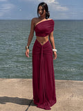 European and american women's clothing  summer new collection: solid color bandeau top, slim-fit strappy sexy ruched midi skirt set