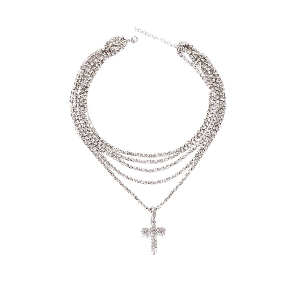 Full diamond cross pendant necklace wholesale fashion cross-border accessible luxuryclassy sense accessories women's stylish stacked clavicle chain