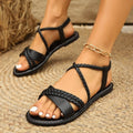 Exportplus size25summernew arrival woven open toe flats sandals women's fashionoutwear elastic band beach sandals