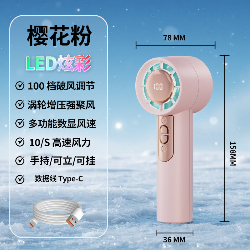 2026 new high-speed handheld fan, usb powered, mini digital display, portable mini desktop usb rechargeable