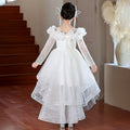 Girls' formal dresses with train, new  princess style, mesh, chic flower girl wedding dress, swallowtail skirt, wholesale ready stock, spring/autumn collection