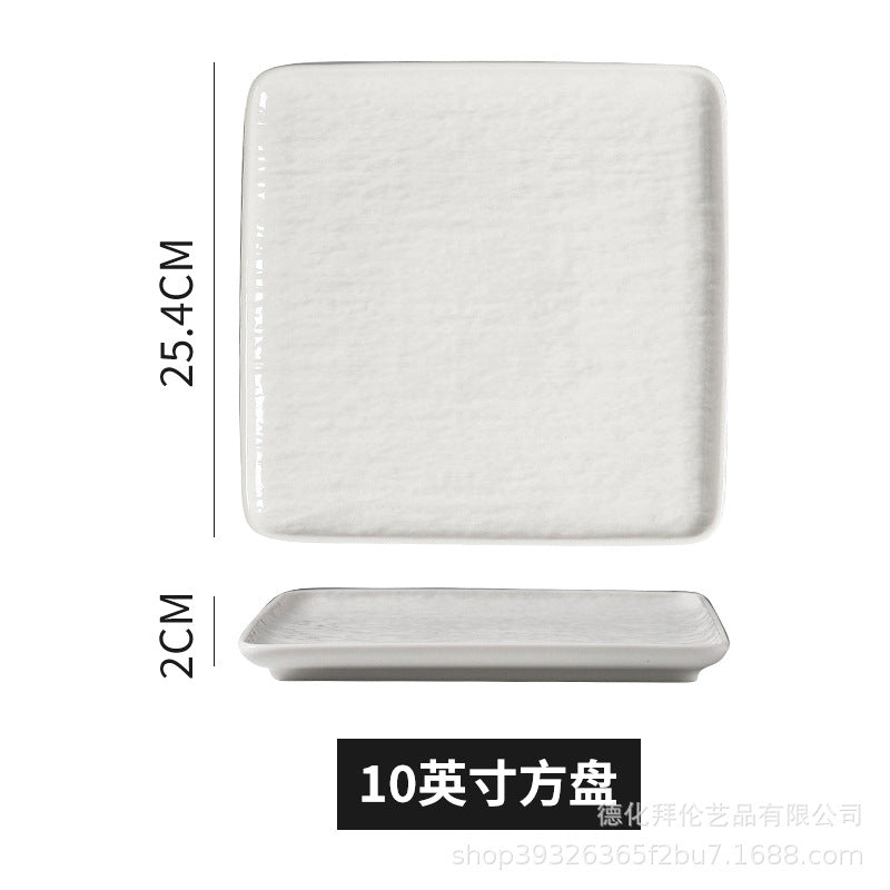 European-style embossed pure white ceramic plate, rectangular dinner plate for western cuisine, steak plate, salad bowl, hotel display plate - wholesale