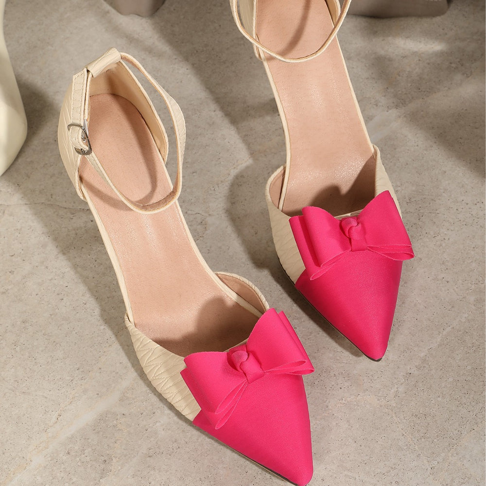 Women's high heels fashion women's shoes bows hollow thin heels pointed toe bows women's shoes mules women's shoes