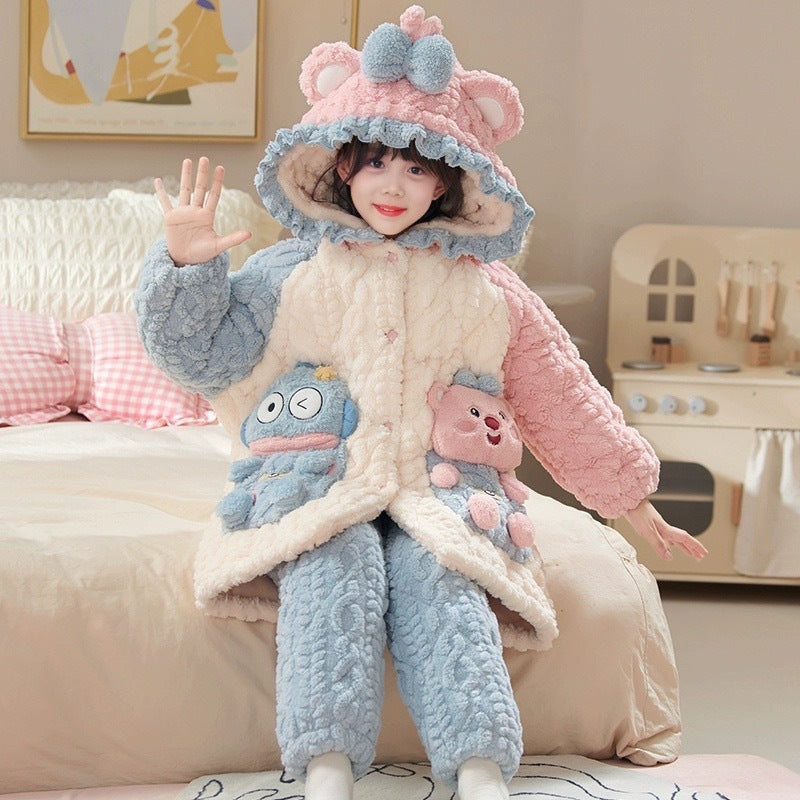 【triple-layer quilted, fleece-lined, extra thick】new winter coral fleece pajamas for girls, baby & toddler girls' loungewear