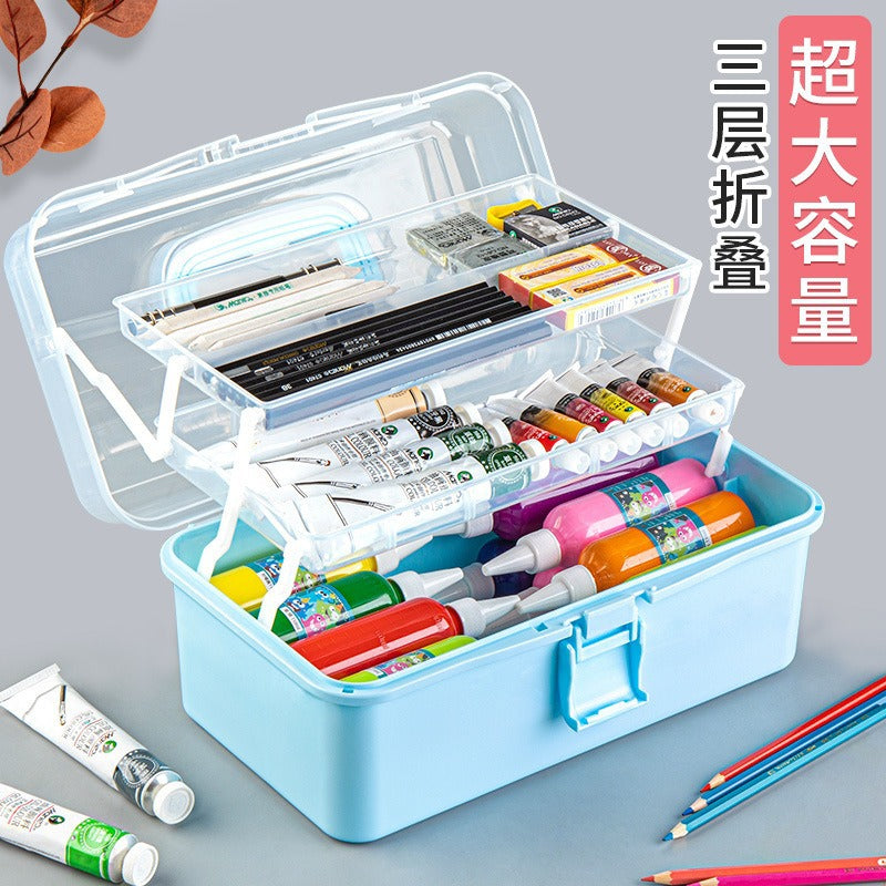 Baolian Art Student Toolbox Household Painting Brush Calligraphy Storage Box Transparent Painting Box Multifunctional Storage Box