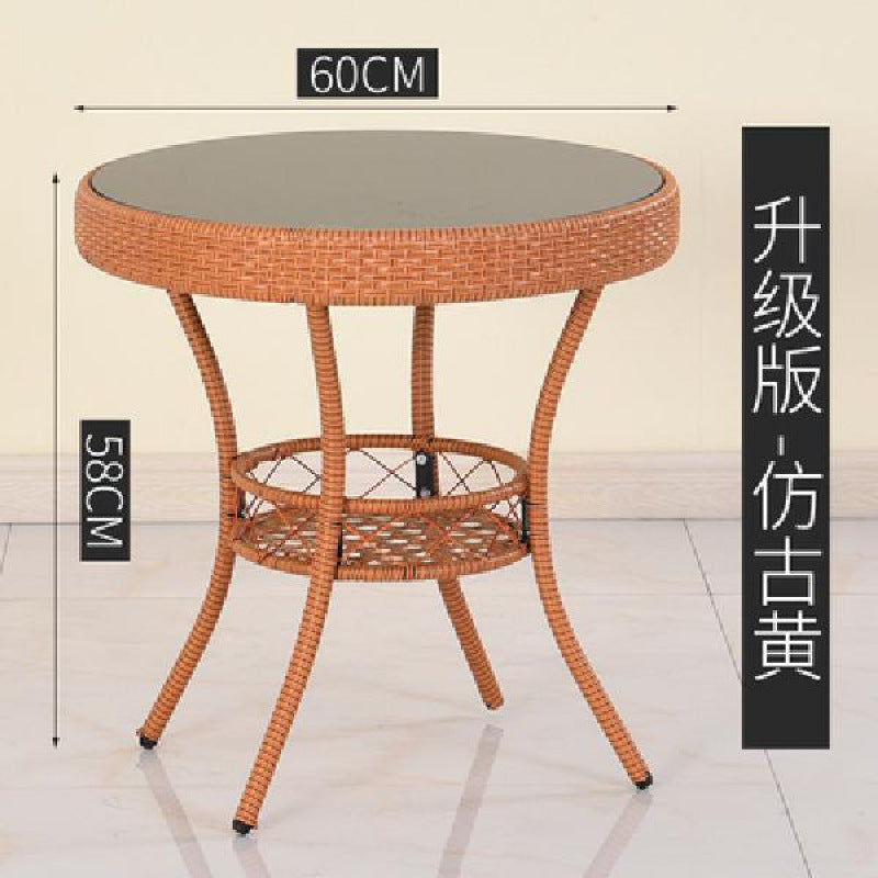 Simple balcony small tea table for home small apartment tea table living room rattan small coffee table table and chair combination glass round