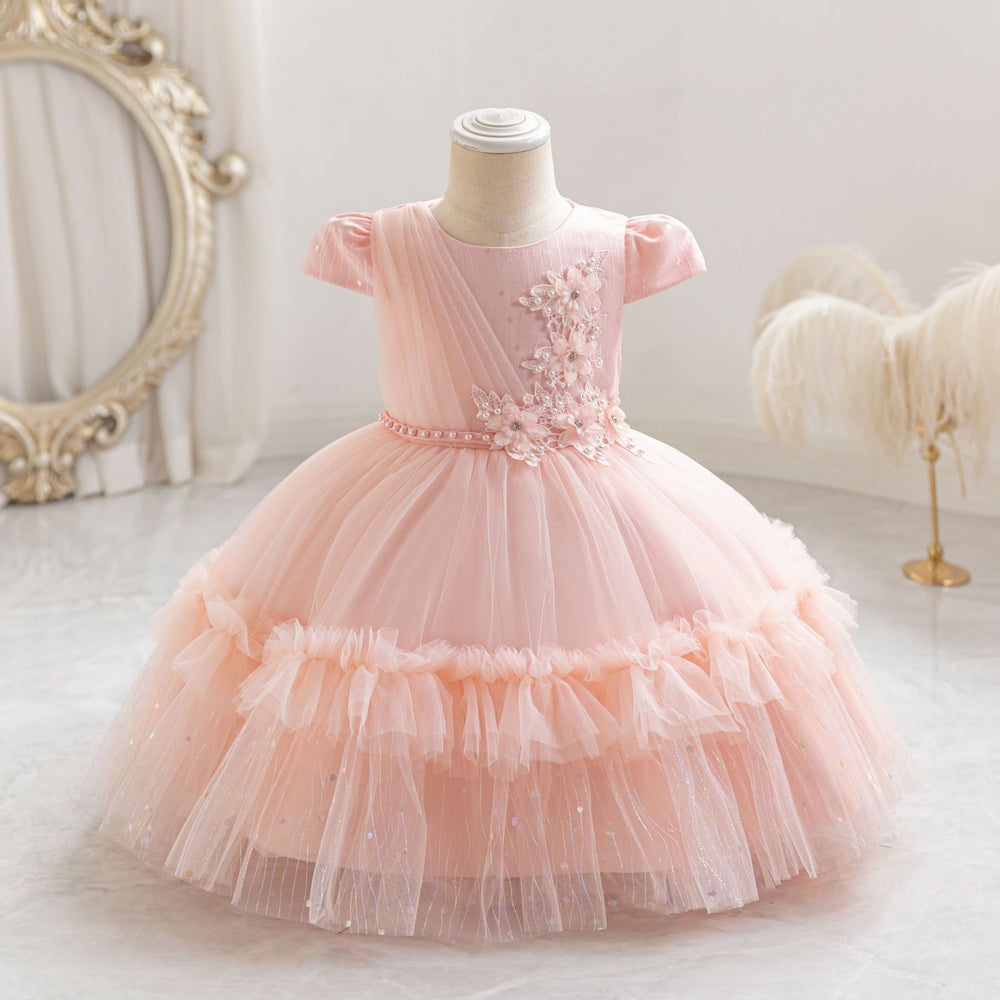 Fashionready-made girl airplane sleeve dress gold sequin princess dress first birthday dress girl dress