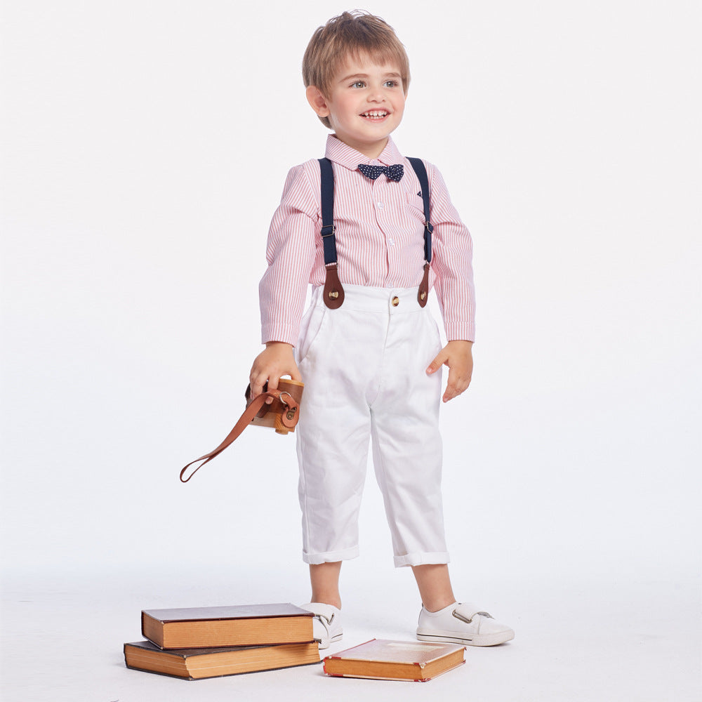 K-style children's clothing shirt kidslong sleeves boys spring & fall shirt overalls first birthday dress british style suit