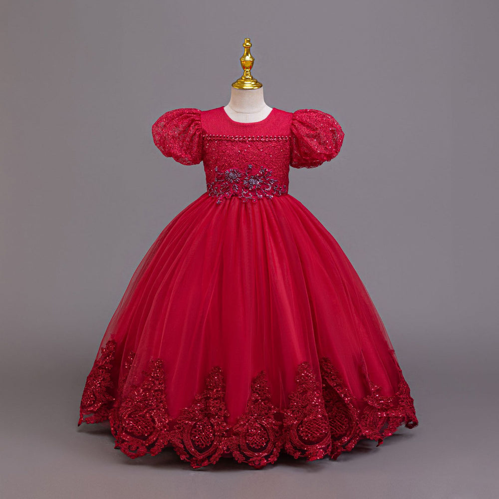 Ready-to-ship children's embroidered sequin puff sleeve princess dress - girls' runway model dress - kids dress